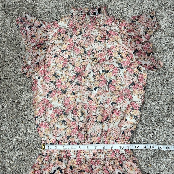 1.State Floral Ruffle Smocked Waist Keyhole Back Tiered Mini Dress XXS - Picture 11 of 12